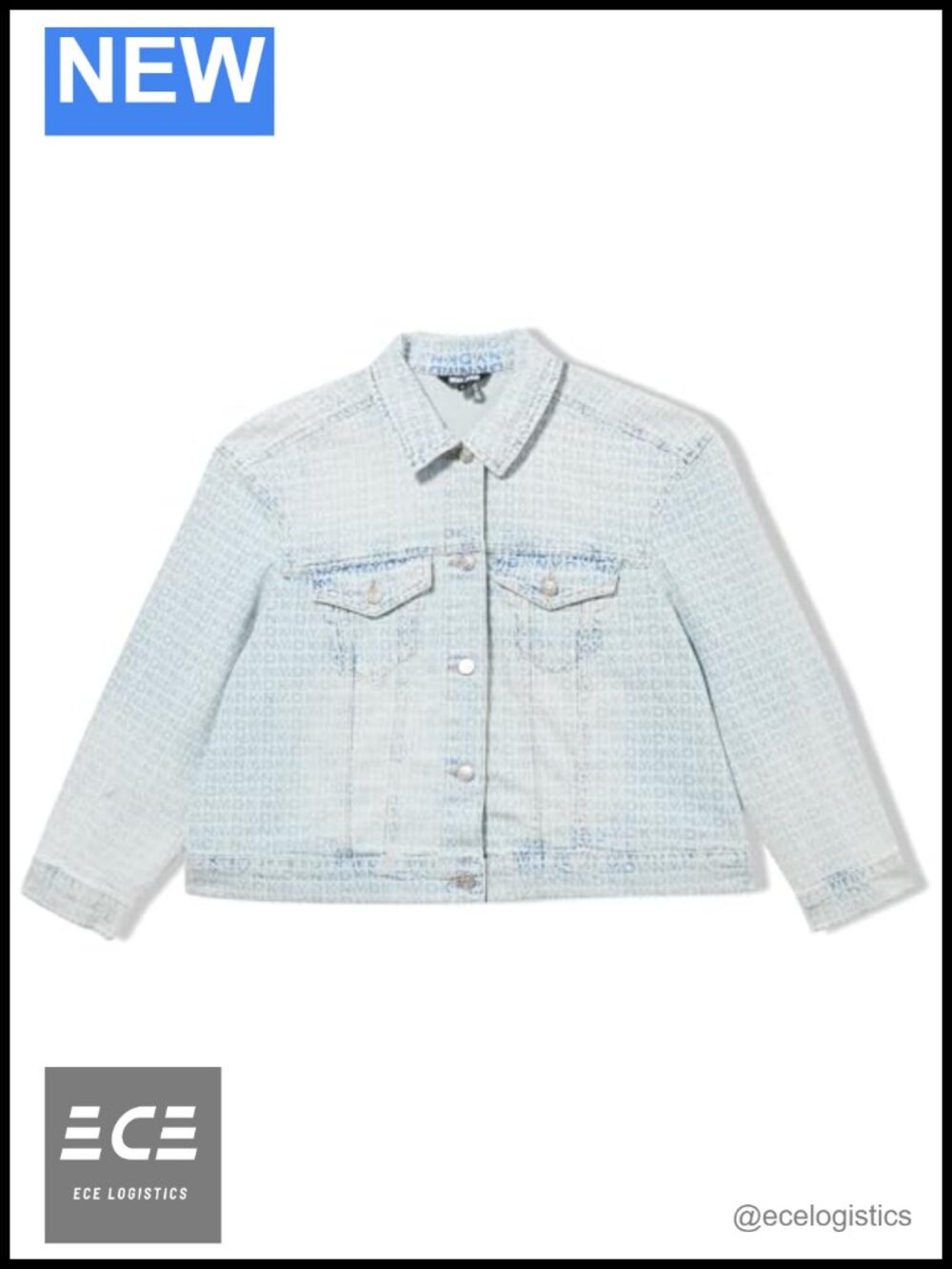Oversized Denim Jacket Logo Print Spread Collar Short Sleeve Casual